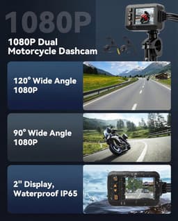 SnelShoppen - Dual Dashcam voor en achter, IP67 Waterdichte HD Camera, 2 inch met G-sensor, Groothoek en Lusopname voor Motorsport, Motorfietsen, UTV, — thumbnail 5