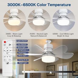 Plafondventilator met verlichting en afstandsbediening - Platte, vlakke plafondventilator zonder bladen - Dimbaar LED-licht (3000K-6500K) - 3 windsnelheden - Timer - Stille, compacte plafondventilator (52 cm) — thumbnail 3