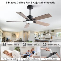 Plafondventilator 42 inch modern zwart met licht - Afstandsbediening - Stille en krachtige motor - Heldere LED - Dubbelzijdige bladen - Boerderijstijl — thumbnail 4