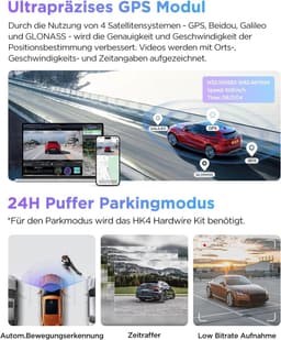 Dashcam voor auto - Zwart - 3 camera's 4K + 2K + 1080p - Dual Starvis 2 Sensoren met HDR en Nachtzicht - Met GPS en Spraakbesturing — thumbnail 5