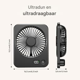 GELLDG Tafelventilator - USB Oplaadbare Ventilator met LED Display - 3 Snelheidsstanden - Geschikt voor Thuis, Kantoor en Camping - 2500mAh Batterij - 16.5x13x3.5cm - Zwarte Draagbare Bureaufactor uit Kunststof — thumbnail 3
