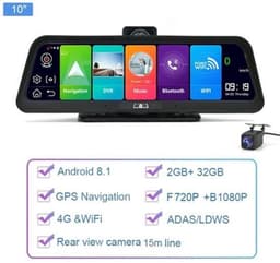 Dashcam voor Auto - 10" 4G ADAS Dashcam - GPS Navigatie & Dual Lens Achteruitrijcamera - 15m Achtercamera - Geen Geheugenkaart - Zwart — thumbnail 3