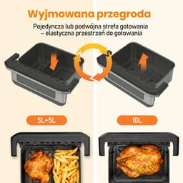 Dubbele Airfryer 10L - 2200W - Dual Zone Heteluchtfriteuse - Touchscreen - 10 Voorgeprogrammeerde Programma's - Kijkvenster - Zwart/RVS — thumbnail 3