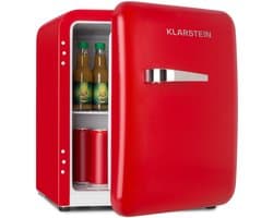 Klarstein Mini-Koelkast Audrey Mini retro Mini koelkast -Drankkoelkast - Energie-efficiëntieklasse D - 48 Liter inhoud - 2 Niveaus - Koeltemperatuur: 0 - 10 °C - Jaren 50 retro Stijl - Flessenvak & eierbakje - Rood - Mini Fridge