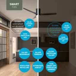 Varin® Smart Plafondventilator met verlichting - Ø 132cm - Zwart - LED CCT 18W - Super stil 20dB - 6 snelheden - Woonkamer - Slaapkamer - Tuya WiFi - App & Afstandsbediening — thumbnail 3