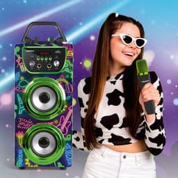 Trendix - Neon World Karaoke Speaker - Karaoke Set met 2 Draadloze Microfoons & LED Discobal — thumbnail 2
