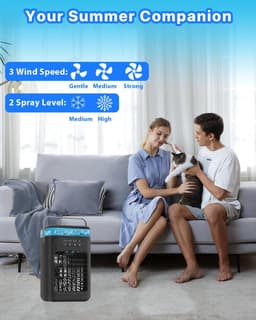 Draagbare aircooler, mini-luchtkoeler met 3 snelheden & 2 vernevelingsstanden, 120° oscillatie, verlichting in 7 kleuren & timer (2-4 uur), compacte koelventilator voor slaapkamer, kantoor, thuis en camping (zwart) — thumbnail 5