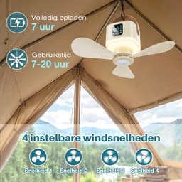 Lapamax Oplaadbare Ventilatorlamp - 7.200 mAh - 4 Snelheden en 3 Lichtstanden - Afstandsbediening en Timer - Voor Tent, Terras en Camper - Geel - Ø 24 cm — thumbnail 3
