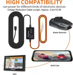 SnelShoppen - Dash Cam Hardwire Kit TYPE C MICRO USB MINI USB voor Mirror Cam GPS Navigator Detector - 12V-28V naar 5V/2.5A met Oververhitting Bescher — thumbnail 2