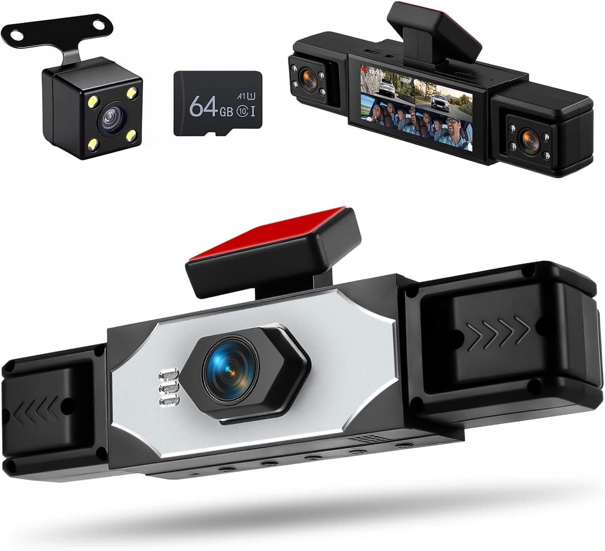 SnelShoppen - 4-Kanaals Dashcam Achteruitkijkspiegel 3.16 Inch, 1080P Auto Recorder met 4 Camera's, Nachtzicht, Bewegingsdetectie, Parkeerhulp + 64GB — afbeelding 1