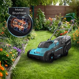 Accu Grasmaaier - Draadloze Grasmaaier - Gazon Onderhouden - Borstelloze Motor - 38 cm - Blauw — thumbnail 3