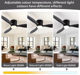 Raven Trading - Plafondventilator met LED Verlichting 132 cm – Afstandsbediening, 6 Snelheden en Zomer-/Winterfunctie – Stille Energiezuinige Ventilator met Instelbare Lichtkleur voor Woonkamer, Slaapkamer en Kantoor — thumbnail 3