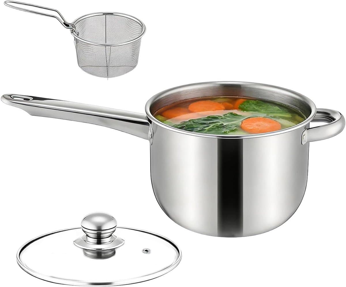 Mini Fritteuse - Compacte Koker - Thuis Koken - Gelijkmatige Hitte - 15x20x15 cm - Zilver — afbeelding 1
