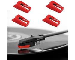 Platenspeler Naalden - Naald - 4 Stuks - Reserve Naalden - Rood Platenspeler Naald - Pick-up Naald - Universele Draaitafel Naald - Vinyl Platenspeler Accessoires - Vervangingsnaald