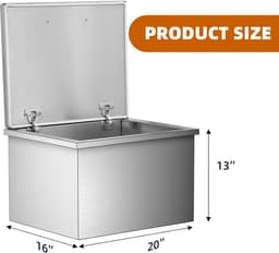 Roestvrijstalen inbouw-ijskist – 46,7 QT koelbak voor de buitenkeuken met scharnierend deksel, afvoerpijp en plug – Ideaal voor het koelen van wijn, bier en andere dranken — thumbnail 3