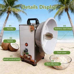Elektrische Kokosrasp - Kokosvlees Machine - Kokos Verwerken - Drie Snelheden Instelbaar - 35 kg Per Uur - Zilver — thumbnail 4