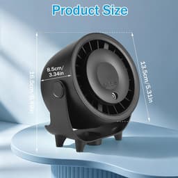 KZQ Zwarte Mini Bureauventilator Met Led Display En 3600 Mah Batterij 3 Snelheden Voor Slaapkamer Studentenhuis En Kantoor — thumbnail 2