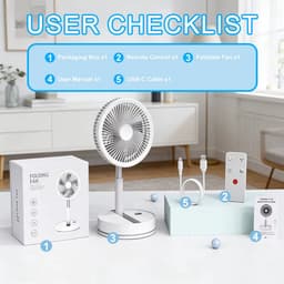 Opvouwbare Statiefventilator - Draadloze Ventilator met Afstandsbediening - 9000mAh Accu - USB-C Oplaadbaar - 4 Snelheden - Oscillatie 55° - Timer 1-4 uur - Wit — thumbnail 3