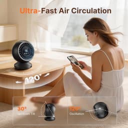 VHV - Tafelventilator - Oplaadbare Bureauventilator 4000 mAh - Stille Luchtcirculator met 7 Standen - Kantoor & Slaapkamer - Zwart — thumbnail 2