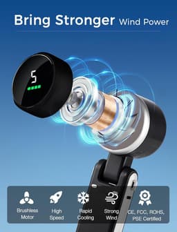 Mini draagbare ventilator (12 uur), kleine zak-/bureau-/nekventilator met 5 krachtige snelheden en borstelloze motor, oplaadbare ventilator van 3600 mAh voor kamperen, sporten en reizen - Sterrengrijs — thumbnail 3