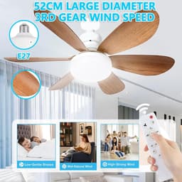 40W plafondventilator met verlichting - Miniventilator - Afneembare ventilatorbladen - E27 schroefdraadvoet - Meerdere modi - Voor slaapkamer, eetkamer, keuken, garage, woonkamer - Inclusief afstandsbediening (batterijen niet inbegrepen) — thumbnail 5