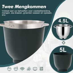 SnelShoppen - Kitchen in the Box Keukenmachine 1300W, 10 Snelheden, 4.5L + 5L Mengkommen, Elektrische Standmixer met Garde, Klopper en Deeghaak in Don — thumbnail 5