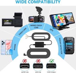 SnelShoppen - Hardwired Dashcam Kit 3.3m USB C Aansluiting met 8 Stopcontacten voor 12-24V Voertuigen, Ideaal voor Auto, Vrachtwagen, SUV, GPS en Rada — thumbnail 2