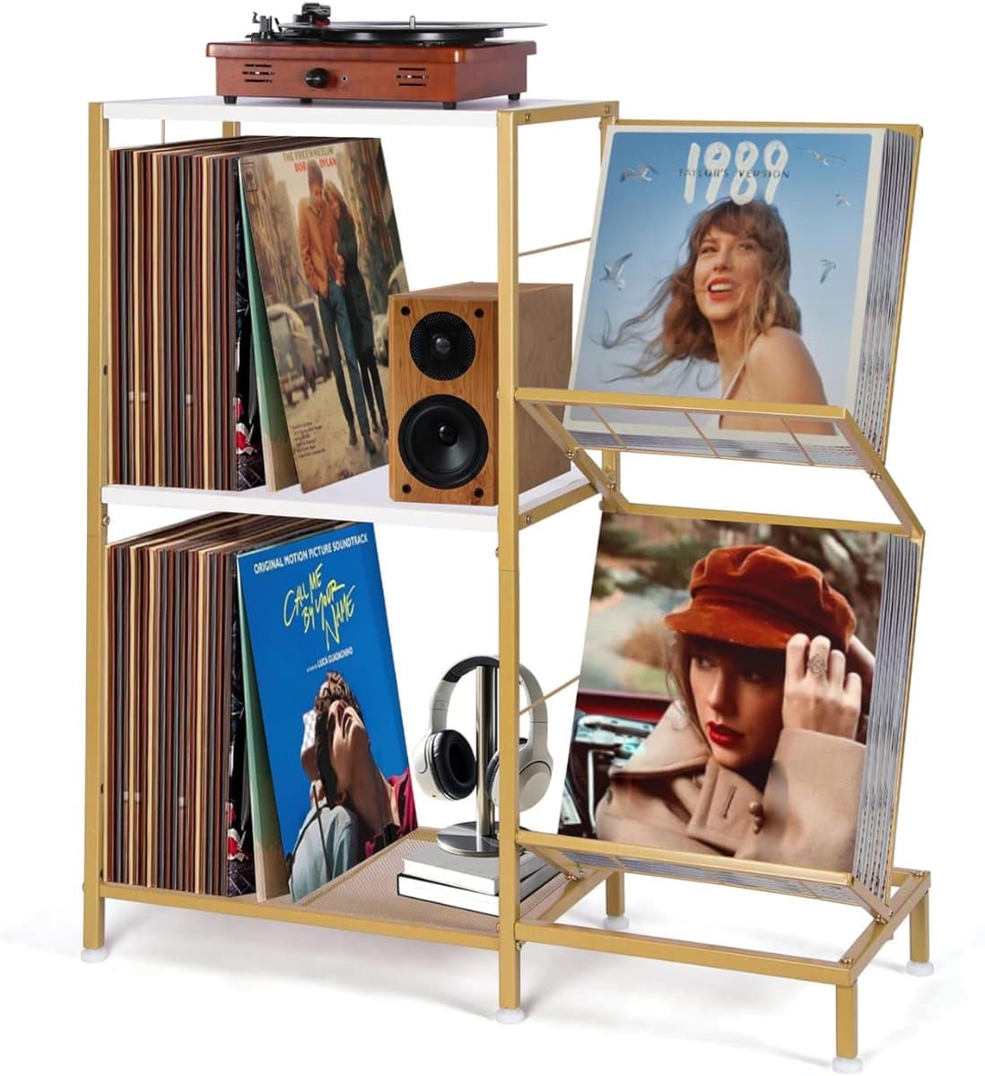 LP Opbergsysteem - Platenspeler Meubel met LP Kast - Vinyl Opbergsysteem - Lichtbruin - ‎‎70cm x 30cm x 81cm — afbeelding 1