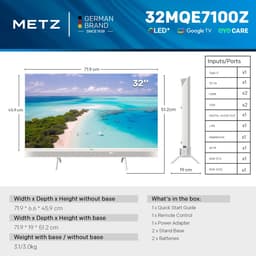 Coocaa 32 inch (80 cm) QLED smart tv met Google TV, HDR10, Dolby Audio, Bluetooth 5.1, oogzorg, Google Cast, drievoudige tuner DVB-T2/C/S2, CI+, model 32CGQG41Z (2026), energieklasse E — thumbnail 3