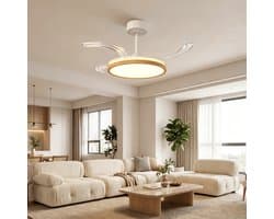 HOMCOM Plafondventilator met licht-Staal, kunststof-95L x 95B x 36H cm-Naturel hout
