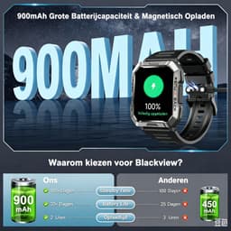 Blackview Outdoor Smartwatch - W60 Watch - Bluetooth Smartwatches - Rugged Sporthorloge - Vierkante Militair Smartwatch - Smart Watch Dames - Smartwatch Heren - Sport Horloge - IP68 Waterdicht - Belfunctie - Sporthorloge - iOS & Android - Zwart — thumbnail 2
