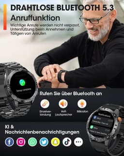 FOSMET Smartwatch Heren - Militair - 1,43" AMOLED Display - 1000mAh Accu - Hartslagmeter - HRV - SpO2 - Slaapmonitor - 70+ Sportmodi - IP68 Waterdicht - Fitness Tracker - Stappenteller - Compatibel met iOS/Android - Cadeau voor Mannen — thumbnail 5
