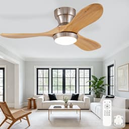 Plafondventilator Met Verlichting – 36 Inch 90 Cm – 3 Bladen – Hout En Metaal – Satijnnikkel Natuurlijk Hout – Afstandsbediening 6 Snelheden — thumbnail 5