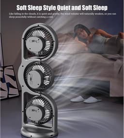 Ventilator - Draagbare Driehoofdige Ventilator - 5 Snelheden - USB Oplaadbaar - 360° Verstelbaar - 1200 mAh - Voor Kantoor en Buiten - Grijs — thumbnail 5