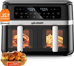 Dubbele Airfryer - Heteluchtfriteuse - Gezond Koken - Dubbele Zone - 12 Liter - Zwart — thumbnail 1