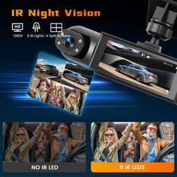 SnelShoppen - 4-kanaals auto-dashcam met 3,16 inch IPS-display, 1080p voor- en 3 x 480p camera, nachtzicht, loopopname, rijrecorder met achteruitrijhu — thumbnail 2