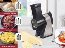 Elektrische groentesnijder - Kaasrasp versnipperaar - Keukenbereidingen vereenvoudigen - 3 verwisselbare roestvrijstalen kegels - 16 Kilogram - Zilver en Zwart — thumbnail 5