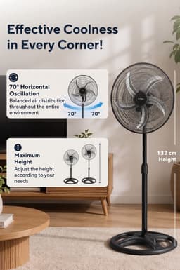 Asir - Staande Ventilator/Fan - Staande Staande Ventilator - 100% ABS - 50 x 50 x 132 cm — thumbnail 5