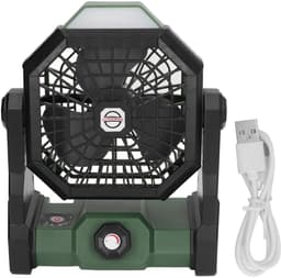 Draagbare buitenventilator met traploze snelheidsregeling, krachtige luchtstroom, campinglamp en 7800 mAh accu (voor picknick, vissen) — thumbnail 1