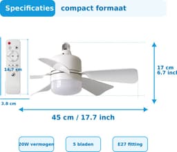 Plafondventilator met Licht - E27 30W LED Plafondlamp met Ventilator - Afstandsbediening - 3 Snelheden en 3 Kleurtemperaturen - Timing Functie - Modern Design voor Slaapkamer en Woonkamer - Wit — thumbnail 3