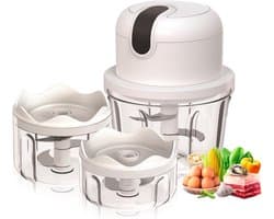 Elektrische hakmolen - Mini keukenmachine - Snel ingrediënten snijden - Drie scherpe messen - 100 250 350 ml - Wit
