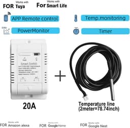 Slimme Temperatuurschakelaar - Thermostaat Sensor - Energie Besparen - App Bediening - 20A 2M Draad - Wit — thumbnail 3