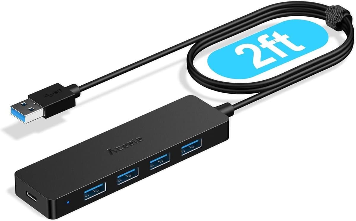 USB Hub - Poorten Uitbreider - Bestanden Delen - Extra Lange Kabel - 4 Poorten - Zwart — afbeelding 1