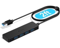 USB Hub - Poorten Uitbreider - Bestanden Delen - Extra Lange Kabel - 4 Poorten - Zwart