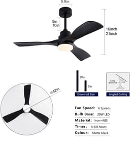 HAUSS SPOLE Plafondventilator Met Verlichting – 42 Inch – Omkeerbare DC-Motor En Afstandsbediening – ABS – Zwart – Voor Woonkamer En Slaapkamer — thumbnail 4