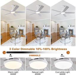 FloraGrace Plafondventilator Met Licht En Afstandsbediening – 132 Cm – 5 Bladen – Metaal En Hout – Wit Licht Eiken – Dimbare Verlichting — thumbnail 2