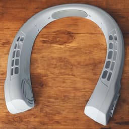 Nekventilator met LED-display, voorzien van ijskeramische technologie, wit. 360° luchtstroom rondom | 5 ventilatorsnelheden | 4000mAh oplaadbare USB-batterij | Stil en ergonomisch ontwerp | Geschikt voor gebruik buitenshuis. — thumbnail 2