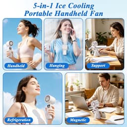 Handventilator - 100 windsnelheden - Met magnetische telefoonhouder en koelplaat - Oplaadbare handventilator - 3600 mAh - Compact en draagbaar - Wit — thumbnail 2