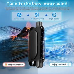 Autostoelventilator met dubbele turbo sterke wind - 3-speed verstelbaar - USB - auto rugleuning ventilator - geschikt voor alle auto's - jeep - bestelwagens - RV - trucks - zwart Turbo fan — thumbnail 2
