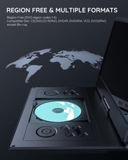 15,7 inch Draagbare dvd-speler met 14,1 inch HD draaibaar scherm, 6 uur oplaadbare batterij, ondersteuning voor Sync TV, USB, SD-kaart en meerdere schijfformaten, dubbele luidspreker — thumbnail 5